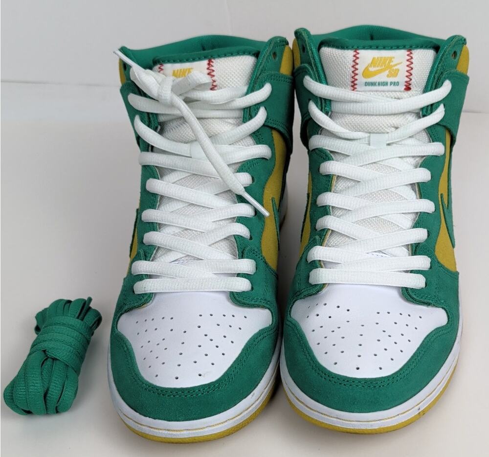Nike Dunk High Pro SB Oakland Athletics Size 11 Box/Extra Laces Green Yellow